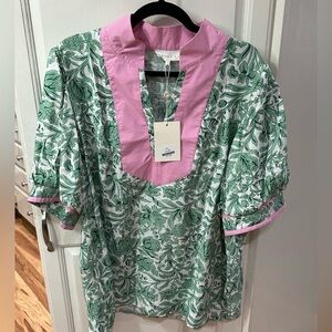 Entro Green and Pink Floral Blouse